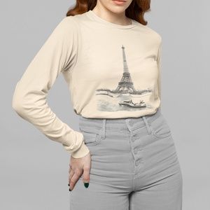 Eiffel Tower Paris France Vintage Photo Long Sleeve Graphic Tee T-shirt S M L XL